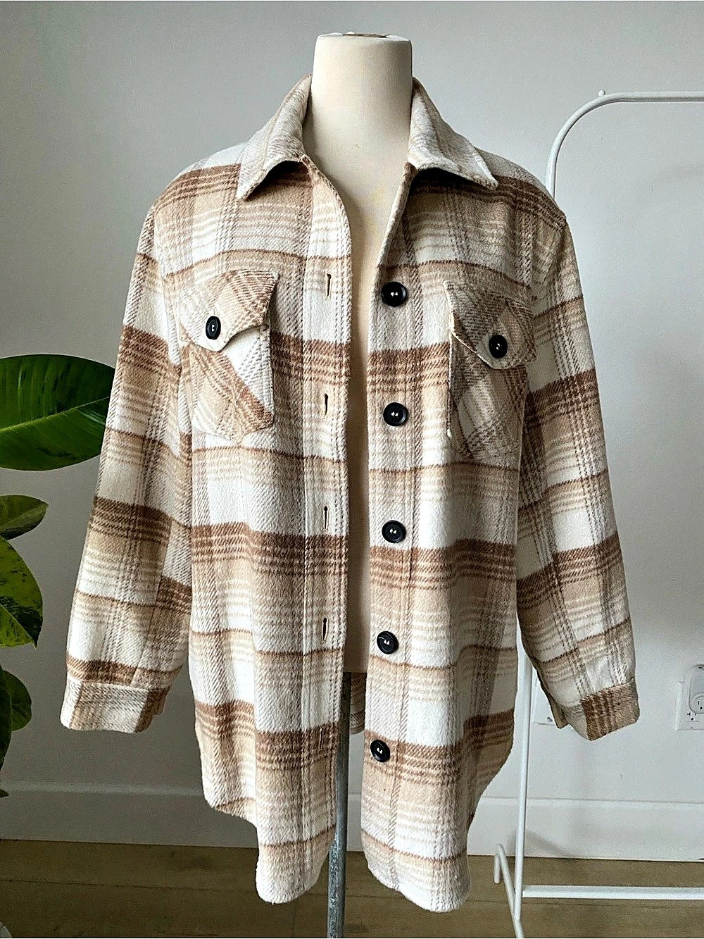 Emory Park Plaid Shacket in Brown & Cream Size Small Like New